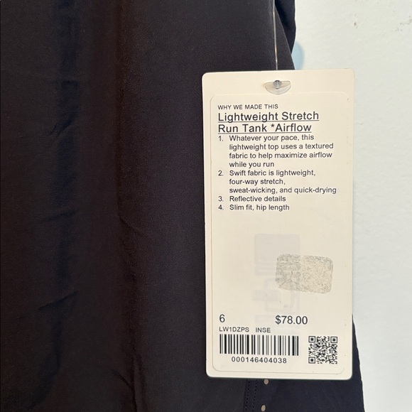 NWT Lululemon Lightweight Stretch Running Airflow In Emboss Black Tank size 6 - Picture 4 of 7